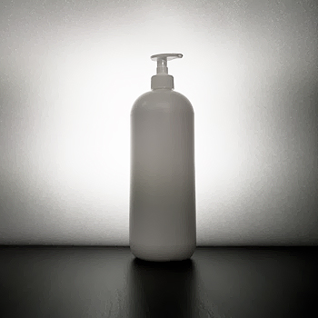 PLASTIX_1000ml_bottle_pump Pyöreäolkainen muovipullo 1000ml HDPE pumppupullo saippuapumppu