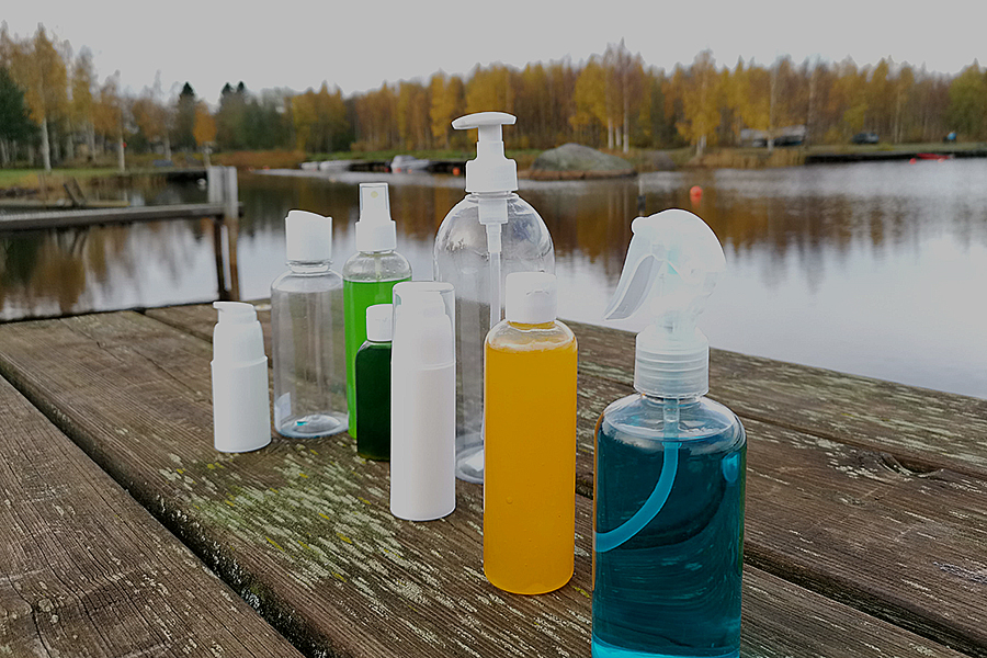 PET and HDPE bottles with pumps and caps Tukkukauppa PE ja PET muovipullo Sumutinpullo malli koko väri